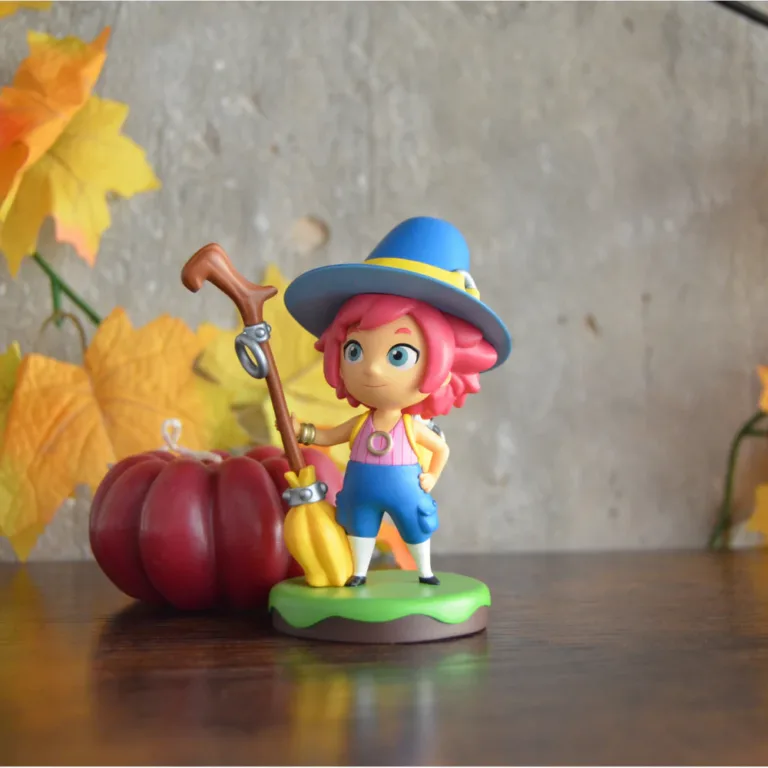 Amiibo-like figurine of Mika the young witch from Mika and the Witch's Mountain.